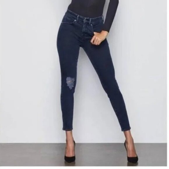 Good American Good Legs High Rise Skinny Jeans Distressed Stretch Sz 28 - Picture 1 of 8